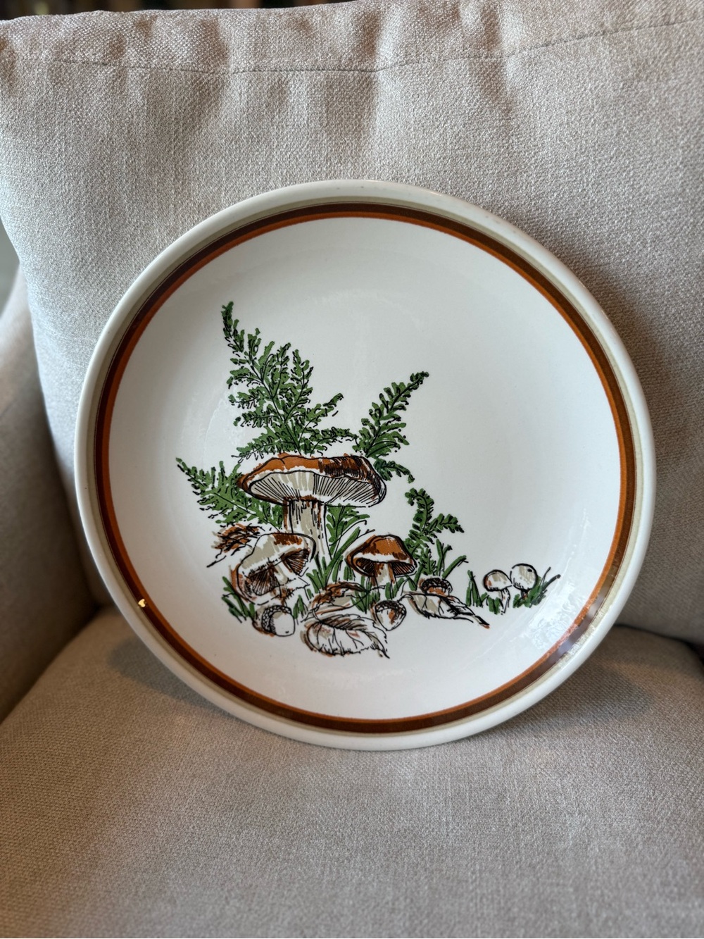 Vintage “Wooland Magic” White Ceramic Serving Plate featuring mushrooms
